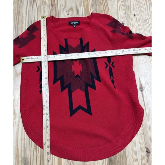 Express Women’s Sweater Size XS Red Aztec Geometric 3/4 Sleeve Warm - Picture 6 of 7